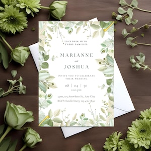 Sage Green Wedding Invitation Template, Greenery Wedding Invite, Elegant wedding invite, Floral Wedding Invite, Boho Eucalyptus Botanical.