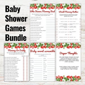 Strawberry Baby Shower Games Bundle , Editable Berry Sweet Baby Shower Pack, The price is right, Who Knows Mommy Best, Baby Predictions.