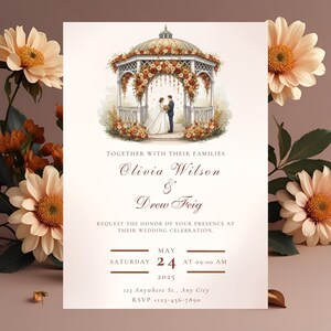 Autumn Wedding invitation Template , Floral wedding invitation ,Editable Fall Wedding Invitation , Autumn Wildflower invitation.