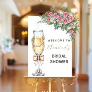 Pearls And Prosecco Bridal Shower Sign Template, BridalShower Welcome Sign, Bridal Shower Decoration ,Editable Wedding Shower poster.