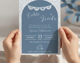 Cielito lindo baby shower invitation, Mexican baby shower invitation, Talavera babyshower invitation, Papel Picado Invite.