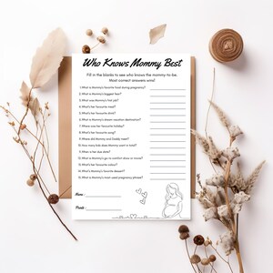 Who Knows Mommy Best Baby Shower Game, How Well Do You Know Mommy Minimalist baby shower games, Gender neutral baby shower,Mommy Trivia Game