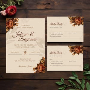Floral Vintage Wedding Invitation Suite: Editable Botanical RSVP Card