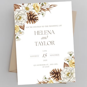 Autumn Wedding invitation Template , Floral wedding invitation ,Editable Fall Wedding Invitation , Autumn Wildflower invitation.