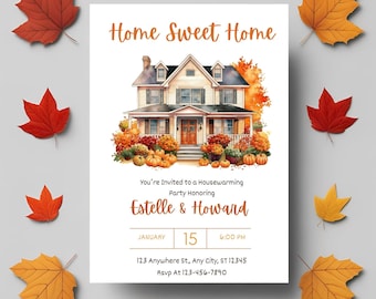 Autumn House Warming invitation , Housewarming party Invitation,Fall new home party invite, Fall home sweet home , New house invite.