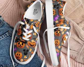 Mickey Pumpkin Grey Disney Halloween Women’s Lace-up Canvas Shoes Mickey’s Not So Scary Halloween Accessories