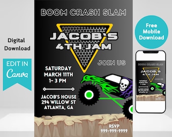 Monster Truck Birthday Invite Monster Jam Birthday Party Invitation