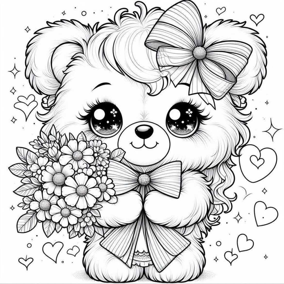 Cute Bear Coloring Page Etsy