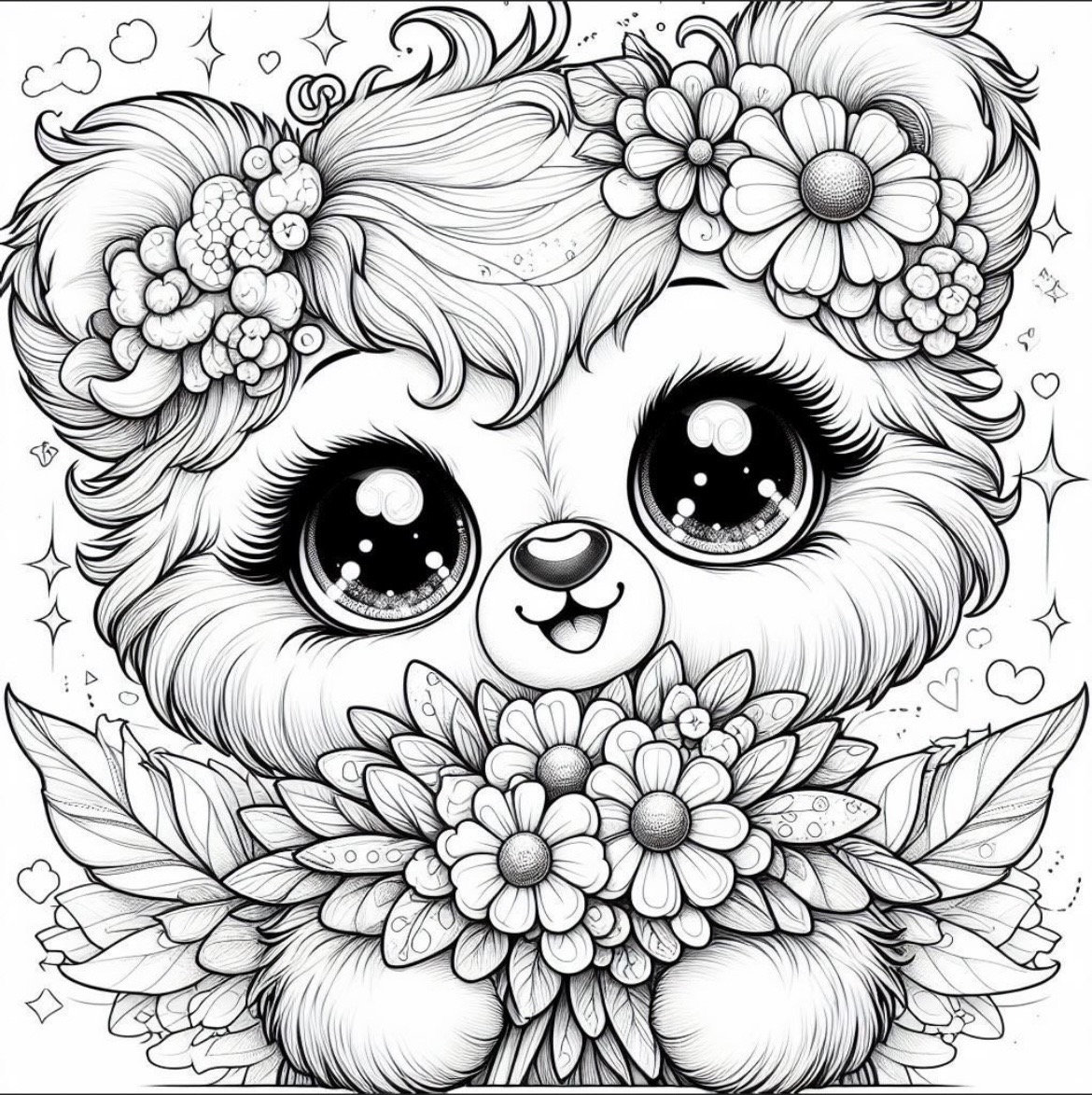Cute Bear Coloring Page Etsy