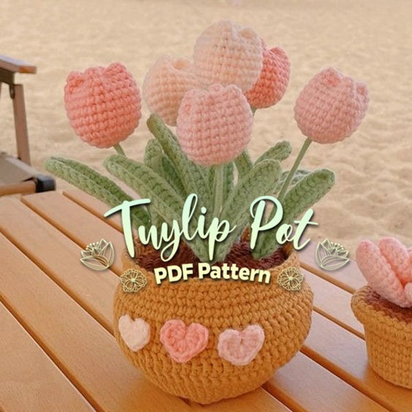 Flower Bouquet Crochet Pattern, Tulip Flowerpot Crochet Pattern, Crochet Tulip Pattern,  Digital Download, Handmade Gift, English Pattern
