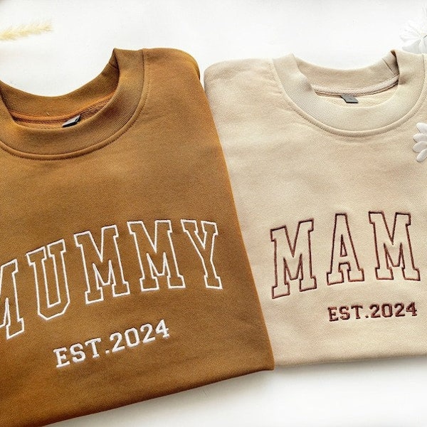 Personalized Mama Shirt ,Mummy Shirt, Mother's Day Gift, Trendy Mom Sweatshirt, Gift For Mom, Mama Est 2024, Custom Name On Sleeve Shirt