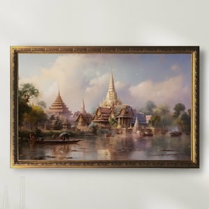 Thailand Temple Art Print | Wat Phra Kaew | Neutral Cityscape Digital Download | Bangkok Wall Art | Vintage Thai Decor | Home Decoration