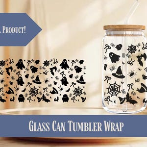 Spooky Glass Can Wrap | Halloween Seamless PNG | Ghost Bat Pumpkin Digital Download