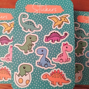 Dinosaur Sticker Sheet, Cute Dino Decals, Kids Presents, T-Rex Triceratops, Stegosaurus, Dino Lover Gifts, Fun Children's Crafting, Notebook