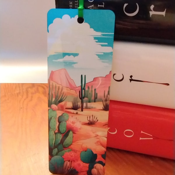 Western Bookmark, Metal, Double Sided, Book Nerd, Bookish Gifts, Desert Scene, Cactus Overload, Personalize, Custom Add Name, Unique Present