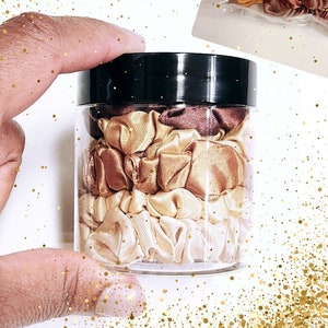 Skinny Satin Scrunchie Set: Brown/Gold/Cream Hair Ties