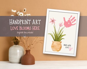 Arte floral con huellas de manos / Artesanía con huellas de manos, Recuerdo de huellas de manos, Imprimibles preescolares, Manualidades preescolares