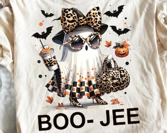 Boo-Jee Halloween Ghost PNG, Leopard Print PNG, Coffee Lover Digital Download