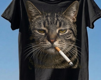 Stern Tabby Cat with Cigarette PNG, Sarcastic Animal Clipart, Instant Download