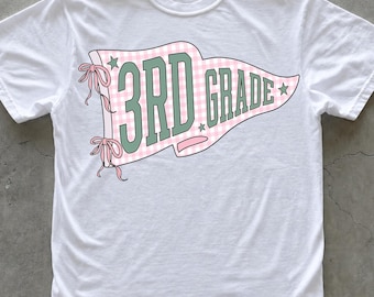 3rd Grade Pennant PNG, Teacher Pink Gingham Digital Download, Boho School Life Clipart