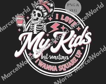 Amo a mis hijos, pero a veces quiero enfrentar a mamá PNG, gráfico divertido de mamá PNG, regalo para mamá, diario vintage para mujeres, regalo para maestra, digital