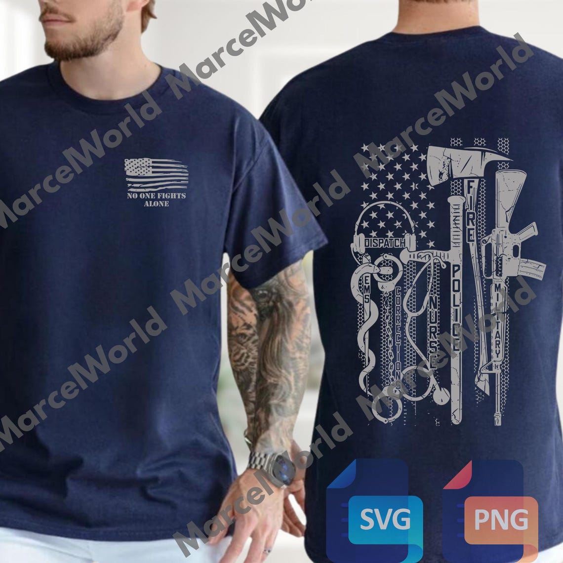 No One Fights Alone PNG, Support First Responders SVG, USA Flag and ...