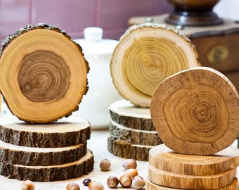 Juego de posavasos de granja personalizado, decoración rústica para mesa de cocina, rodajas de madera grabadas