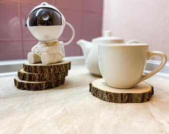 Juego de posavasos rústicos, rebanadas de madera personalizadas, regalo de quinto aniversario, accesorios de cocina