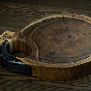 Premium Walnut BBQ Board with Epoxy Handle, Handmade Charcuterie Tray, Steak Platter Gift for Dad or Grill Master