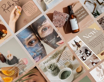50 Natural Skincare Instagram Posts for Business| Branding|  Neutral Instagram Templates| Canva| Social Media Template for Skincare|