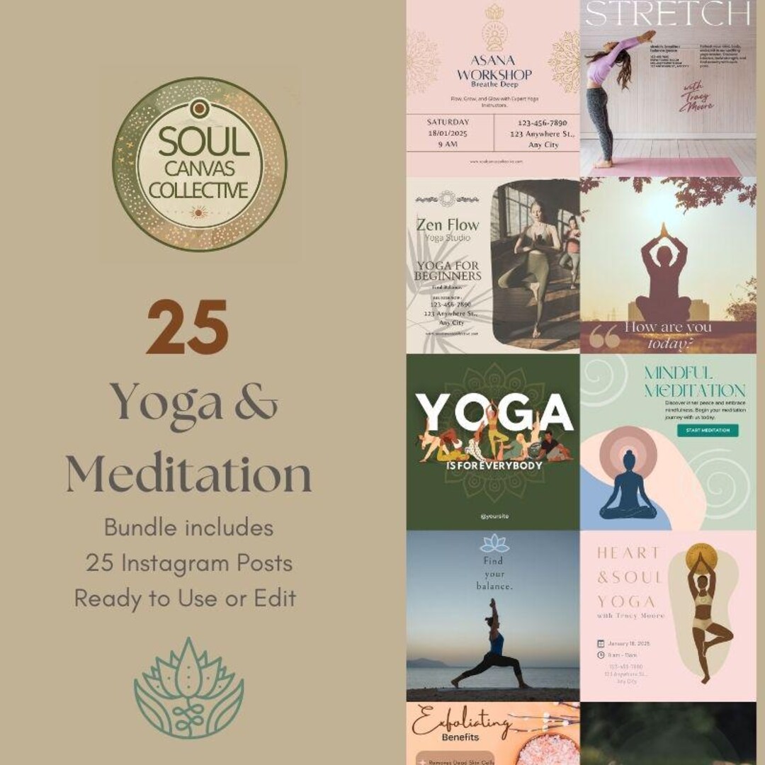 25 Yoga & Meditation Instagram Templates | Editable Canva Posts ...