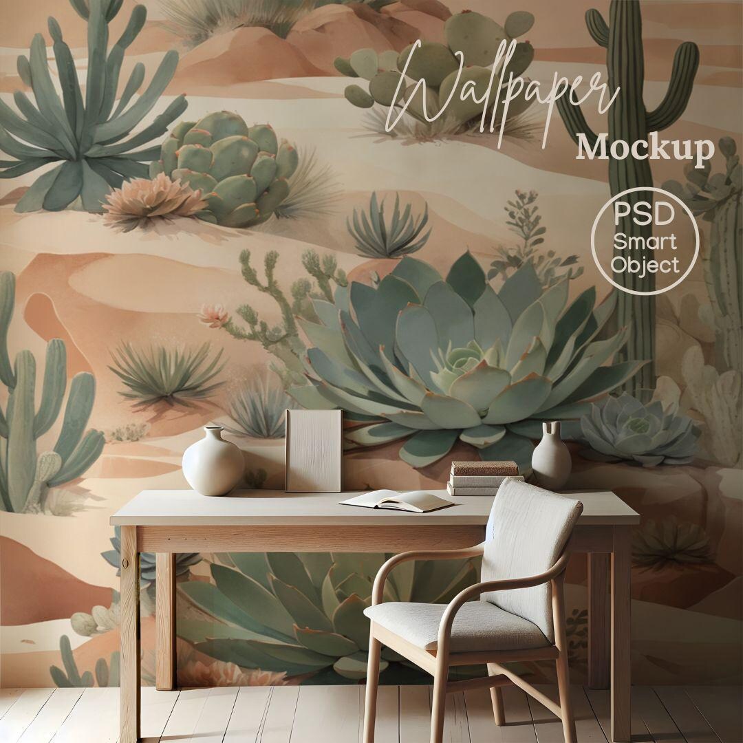 Boho Study Wallpaper Mockup: PSD Smart Object, Interior Scene - Etsy