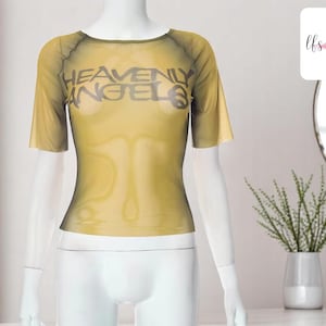 Camiseta transparente feminina | Camiseta gráfica com estampa de letras | Blusa curta de manga curta | Estilo casual de rua | Moda descolada de verão