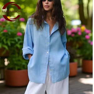 Women Loose Fit Shirt - Cotton Casual Shirt - Summer Cotton Blouse - Breathable Shirt - Long Sleeve Blouse - Button Down Shirt