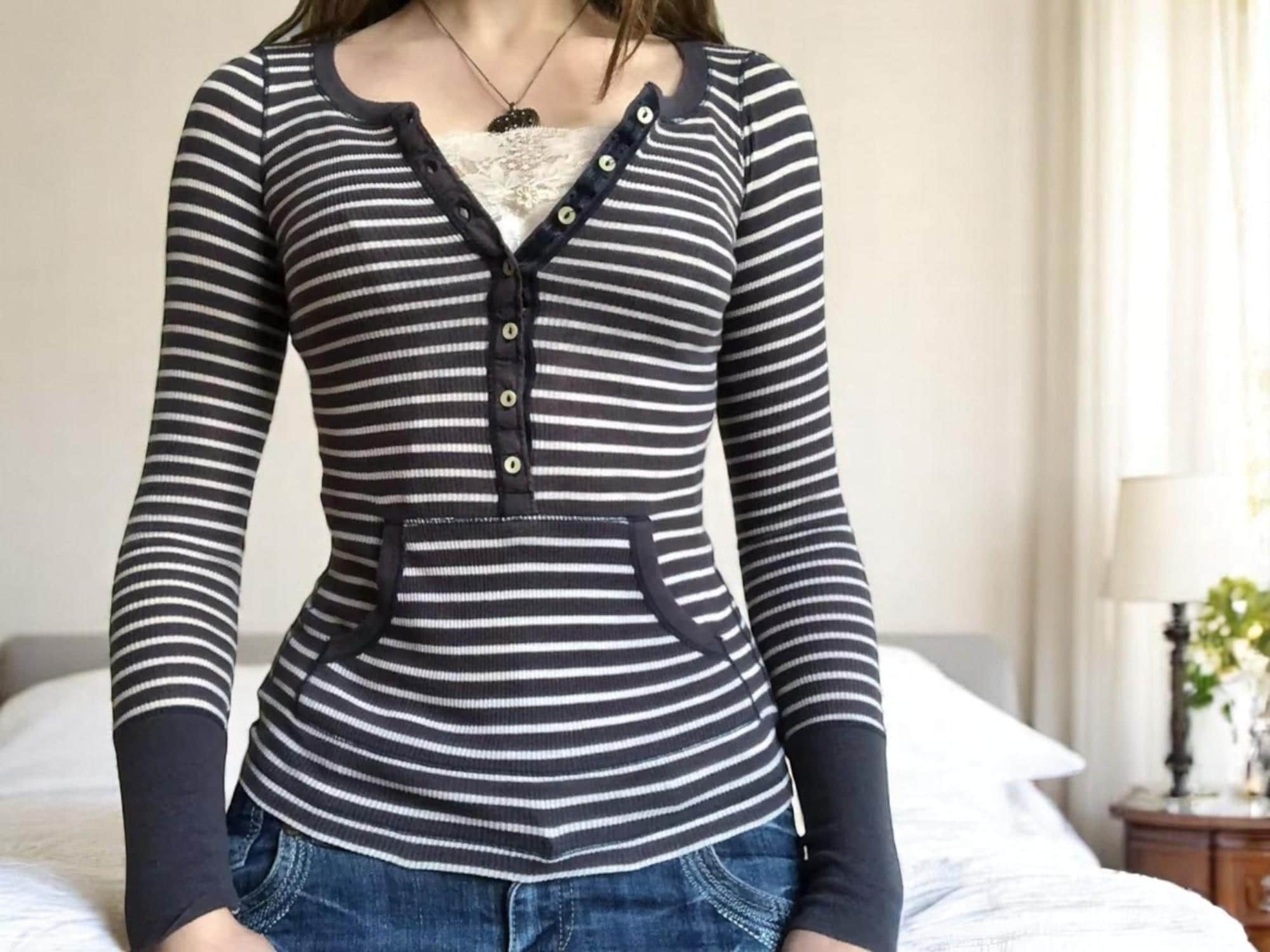 Women's Vintage Floral Print Casual Long Sleeve Comfortable Cotton Henley Top