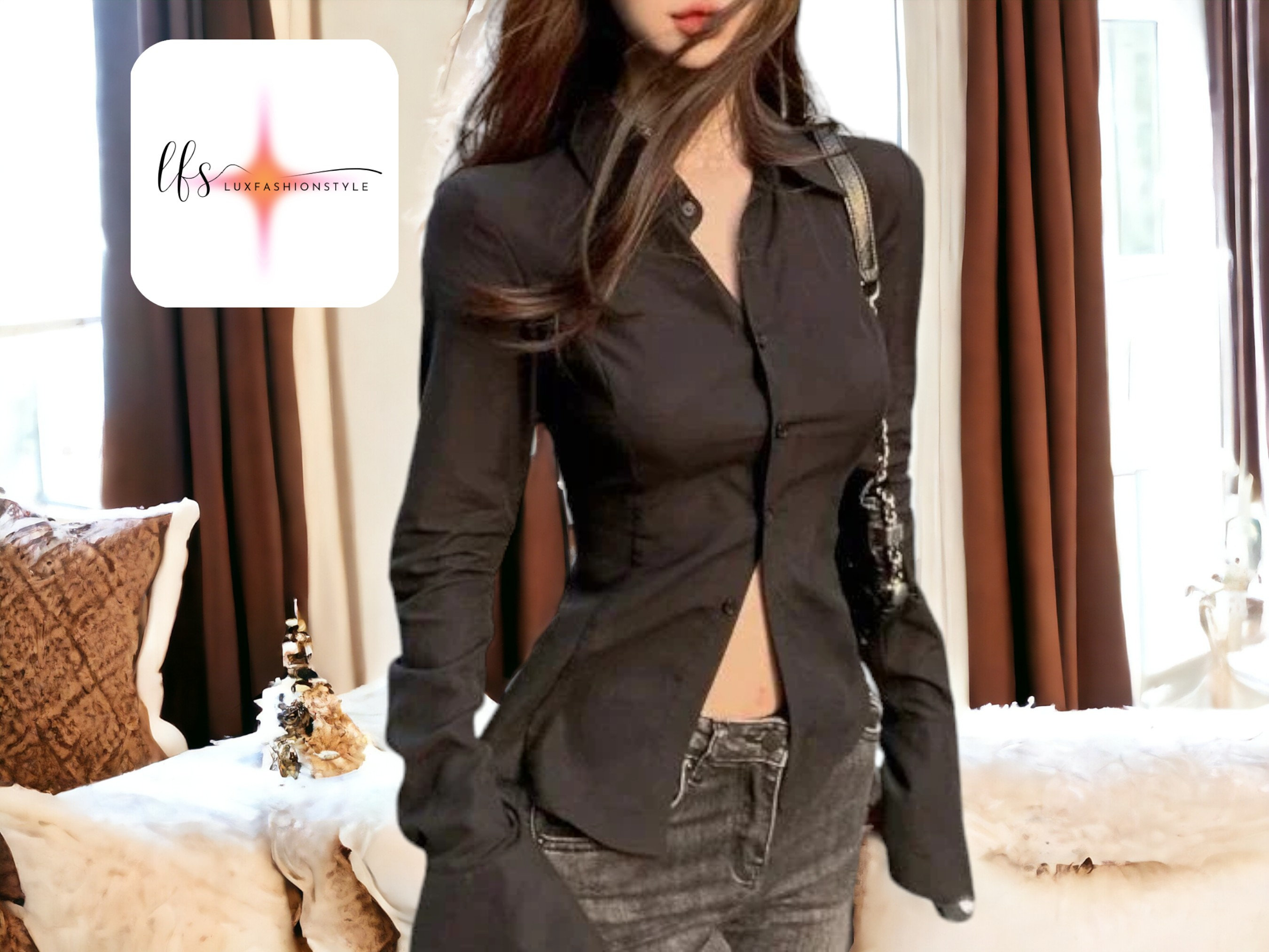 Womens Long Sleeve Shirts Lace Tops Business Casual Fall Fashion Outfits Clothes 2025 Solid Y2k Dressy Blouses