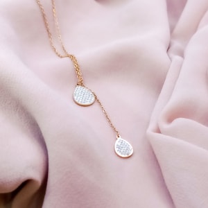 Duo Drop Sparkle Pendant Necklace | Minimalist Necklace | Dainty Necklace | Layered Necklace | Mom Gift for Her