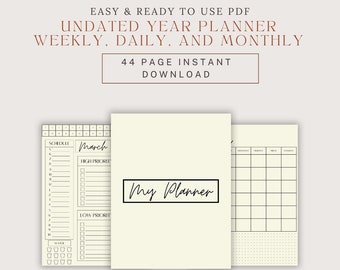 Undated Digital Planner: Monthly, Weekly, Daily (PDF Portrait)