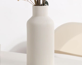 White Ceramic Flower Vase Minimalist Modern Home Decor Small Pampas Grass Vases for Table 8 Inch