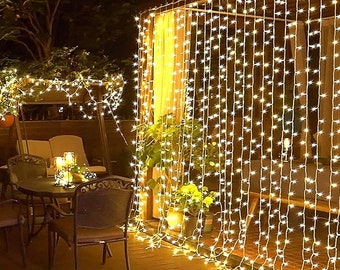 300 LED Remote Control Curtain Lights Plug in Fairy Curtain Lights Outdoor Window Wall Hanging Curtain String Lights