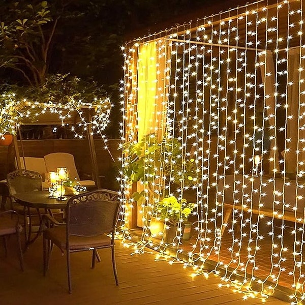 300 LED Remote Control Curtain Lights Plug in Fairy Curtain Lights Outdoor Window Wall Hanging Curtain String Lights