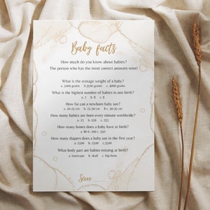 Babyshower Baby Facts Trivia Game, modello Trivia, Gold Baby Shower, download modificabile, Quiz per futuri genitori, Attività di gioco, Baby, B1