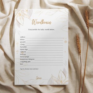 Baby shower Word Scramble con chiave di risposta, Babyshower Word puzzle, download istantaneo, modello modificabile, carta da gioco Quiz per nuovi genitori, B2