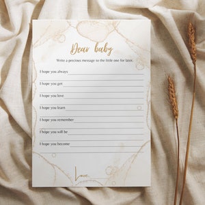 Modello Desideri per il bambino, Consigli per il bambino, Babyshower Luxe Gold, Modello modificabile, Scheda di consigli per i futuri genitori, Attività di gioco per bambini, B1