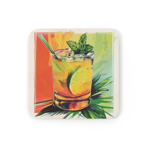 Set sottobicchieri bar vintage retrò / Design / Sottobicchieri per bevande in sughero / Arredamento accessori bar estivi / Regalo unico per gli amanti degli alcolici e dei cocktail