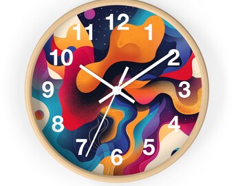 Horloge murale moderne éclectique : horloge artistique design, colorée et unique pour le salon, la chambre d'enfants, le bureau, le café, le bureau. Conception géniale !