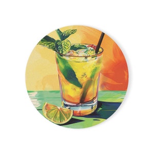 Set sottobicchieri bar vintage retrò / Design / Sottobicchieri per bevande in sughero / Arredamento accessori bar estivi / Regalo unico per gli amanti degli alcolici e dei cocktail