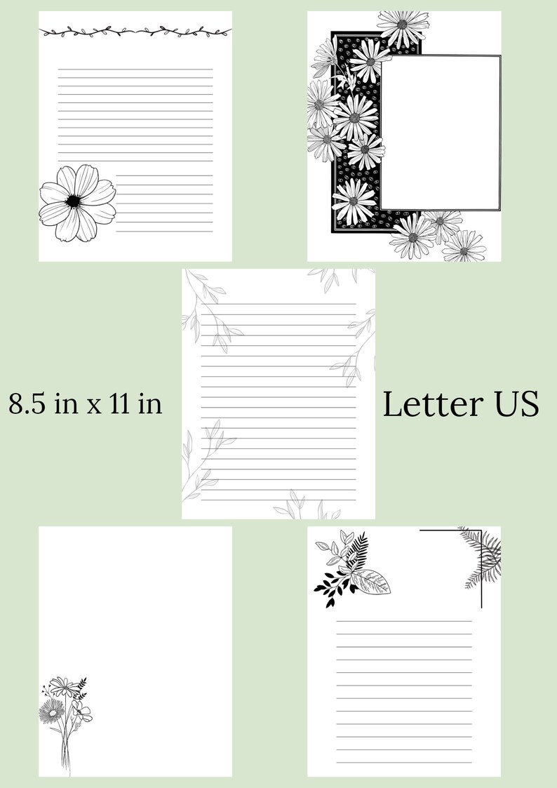 Printable Stationary 15 US Letter Printables B&amp;W Nature Inspired ...