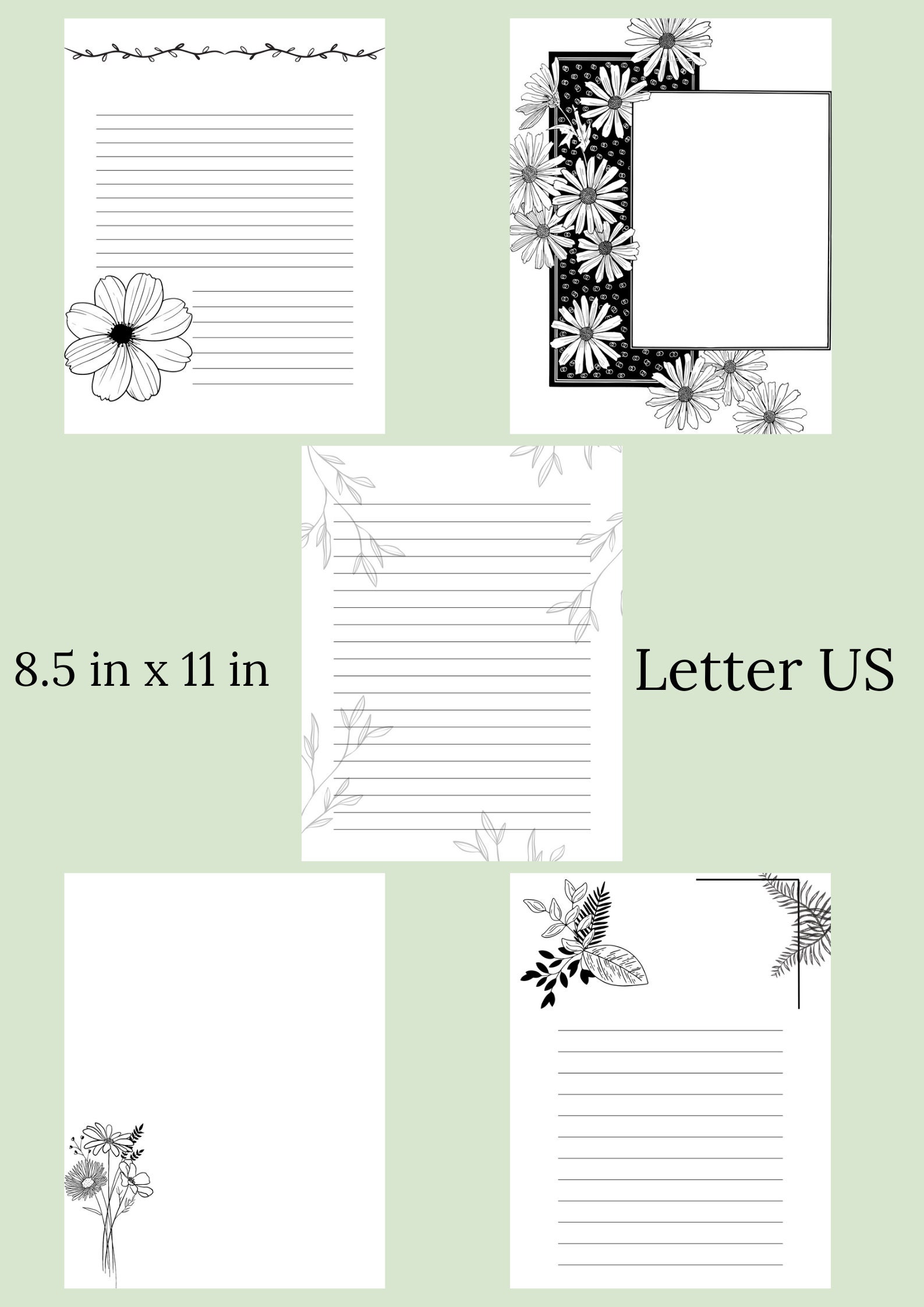 Printable Stationary 15 US Letter Printables B&amp;W Nature Inspired ...