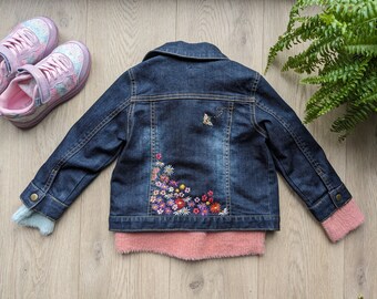 Embroidered girls or boys denim jacket - Australian bush floral design - made to order